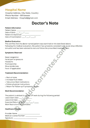 Doctors Note for sinus infection